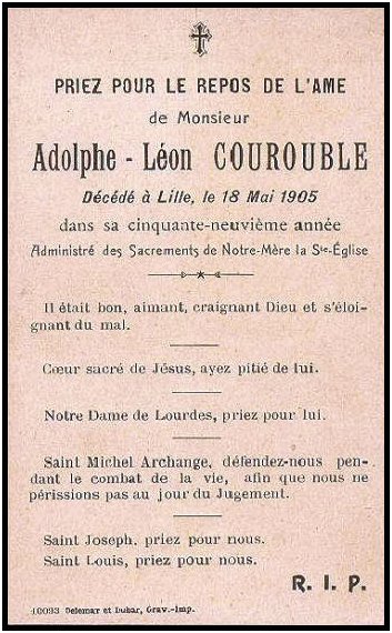 COUROUBLE Adolphe Lon dcd 18.5.1905 Lille.