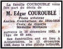COUROUBLE Edgar Andr dcd le 10.12.1962  Armentires, poux de Anne Marthe ROUSSEAU.