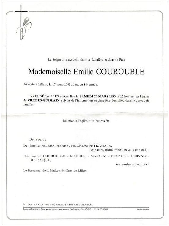 COUROUBLE Emilie dcde le 17.03.1993  Lillers.