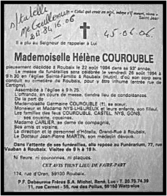 COUROUBLE hlne dcde le 22.08.1994  Roubaix.