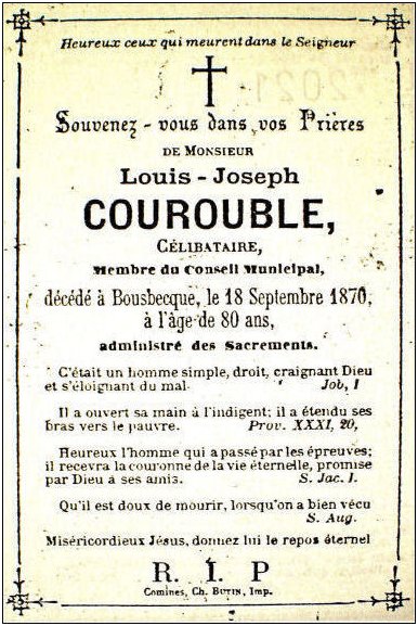COUROUBLE Louis Joseph dcd le 18.09.1870  Bousbecque.