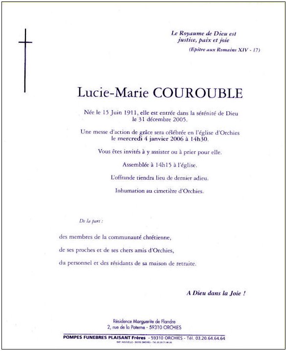 COUROUBLE Lucie dcde le 31.12.2005  Orchies.