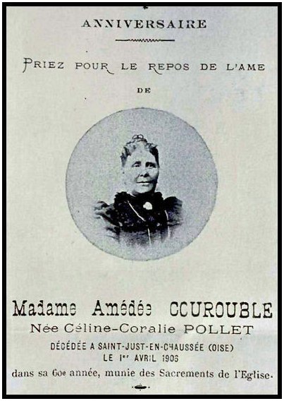POLLET Cline Coralie dcde le 01.04.1906  Saint-Just en Chausse, pouse de Amde Joseph Isral COUROUBLE.