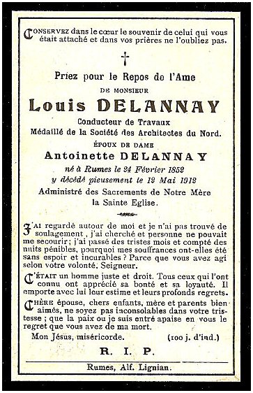 DELANNAY Louis dcd le 12.05.1912  Rumes, poux de Antoinette DELANNAY.